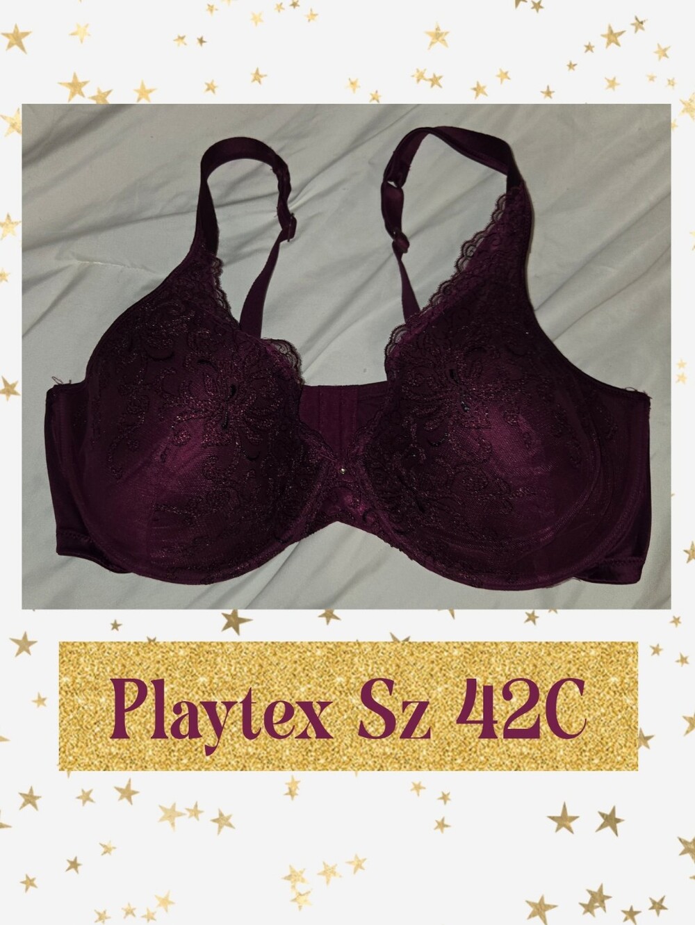 Playtex Lace Underwire Bra - Plum Sz 42C